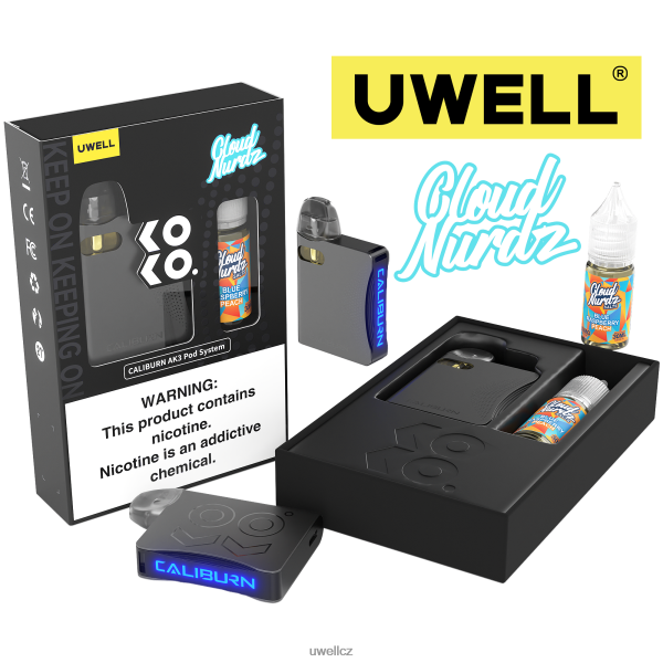 UWELL Disposable Vape - UWELL CALIBURN AK3 sada + a3s 0,8ohm lusky (x2) + tatínkova pára 10ml soli 50mg 6HT2F2247 crl: šedá/flv: modrá malina broskev