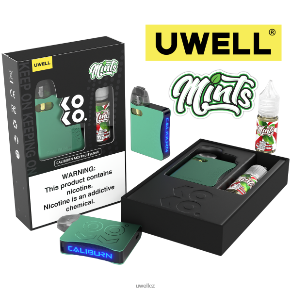 UWELL Praha - UWELL CALIBURN AK3 sada + a3s 0,8ohm lusky (x2) + tatínkova pára 10ml soli 50mg 6HT2F2242 crl: azurová/flv: máta peprná 50 mg