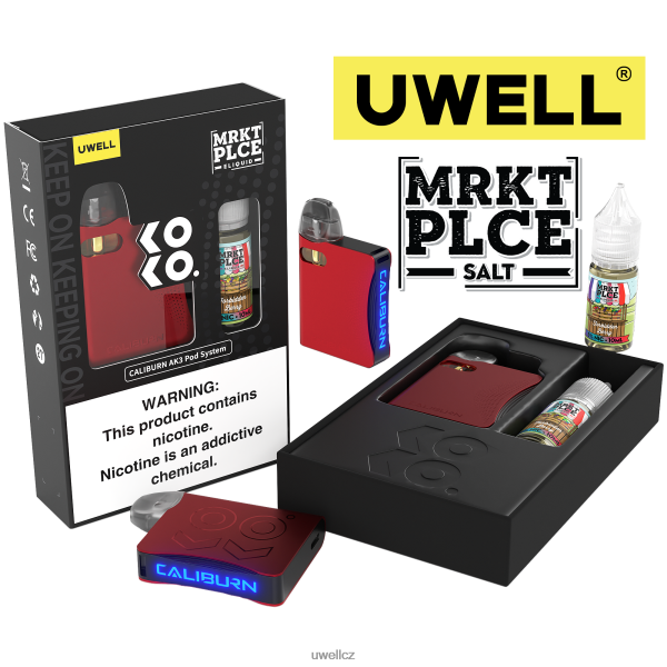 UWELL Recenze - UWELL CALIBURN AK3 sada + a3s 0,8ohm lusky (x2) + tatínkova pára 10ml soli 50mg 6HT2F2244 crl: červená/flv: zakázané bobule 50 mg