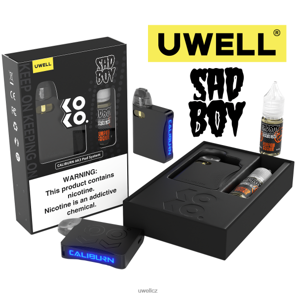 UWELL Vape Flavors - UWELL CALIBURN AK3 sada + a3s 0,8ohm lusky (x2) + tatínkova pára 10ml soli 50mg 6HT2F2239 crl: černá/flv: dýňová sušenka 50 mg