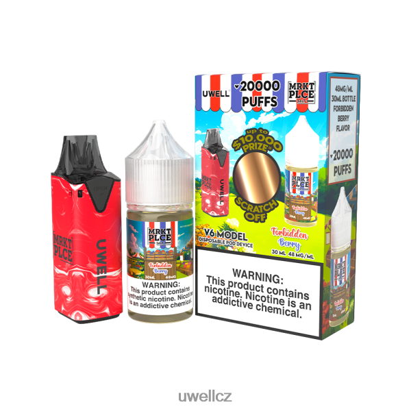 UWELL Online Shop - UWELL V6 jednorázový přístroj + tatínkova pára 30ml džus - collab svazek 6HT2F2208 clr: červená/flv: zakázané bobule 48 mg