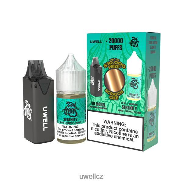 UWELL Praha - UWELL V6 jednorázový přístroj + tatínkova pára 30ml džus - collab svazek 6HT2F2222 clr: black/flv: serenity 50 mg