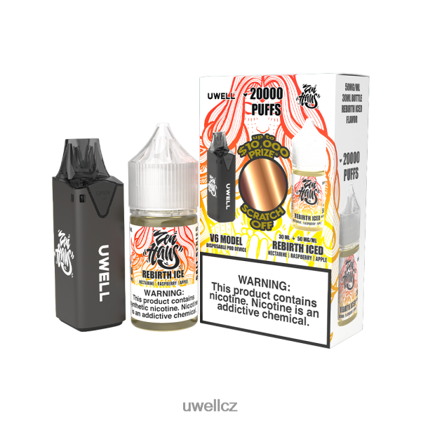 UWELL Praha - UWELL V6 jednorázový přístroj + tatínkova pára 30ml džus - collab svazek 6HT2F2222 clr: black/flv: serenity 50 mg